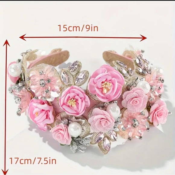 Baroque Style Rhinestone Faux Pearl Hair Hoop Wide-Brimmed Headband Elegant - Picture 10 of 11